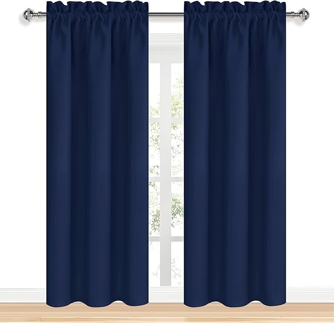 DWCN Navy Blue Blackout Curtains for Living Room 84 Inch Length 2 Panels Set Window Drapes Thermal Insulated Room Darkening Rod Pocket Curtains for Kids Boys Room (W38 x L84 Inch, Navy Blue)