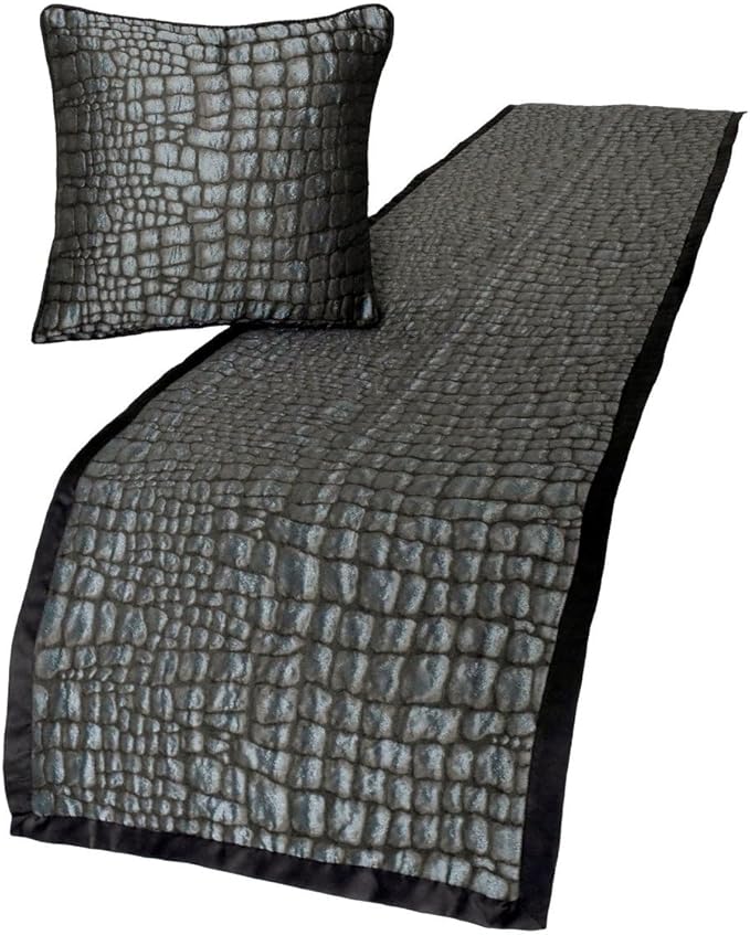 The HomeCentric King/Queen/Twin Blue & Grey Designer Queen 74"x18" Bed Runner with Pillow Cover, Animal Mystery Bed Scarf on Silk Fabric - Animal Mystery