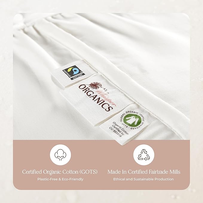 100% Cotton Organic Mattress Pad - Luxury Quilted Mattress Topper Protector Plush & Breathable Machine Washable Design - Fairtrade & GOTS Certified Premium 400GSM Thick with Deep Pocket (Queen)