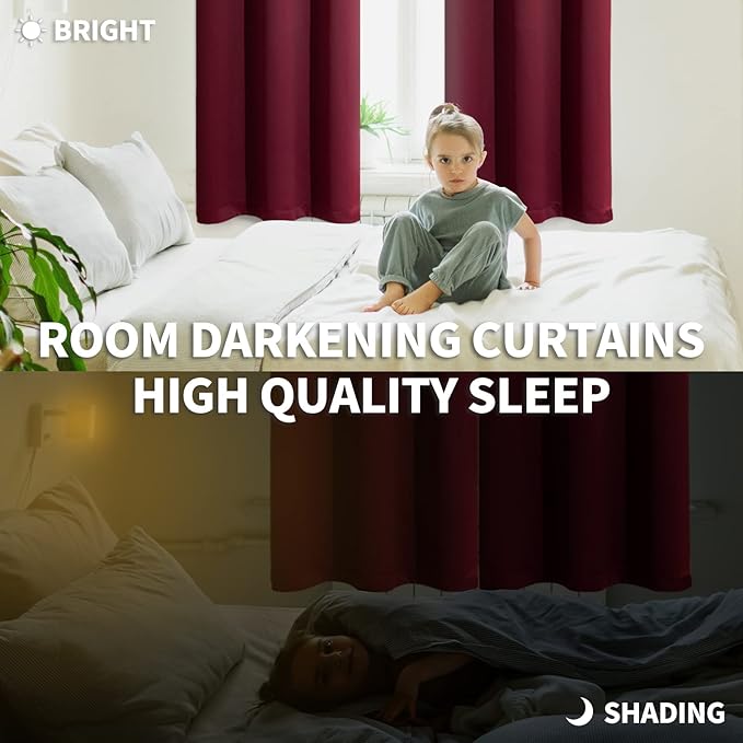 BGment Burgundy Blackout Curtains 84 Inches Long for Living Room - Thermal Insulated Drapes with Rod Pocket Room Darkening Window Treatments for Bedroom Christmas, 52 x 84 Inch, 2 Panels