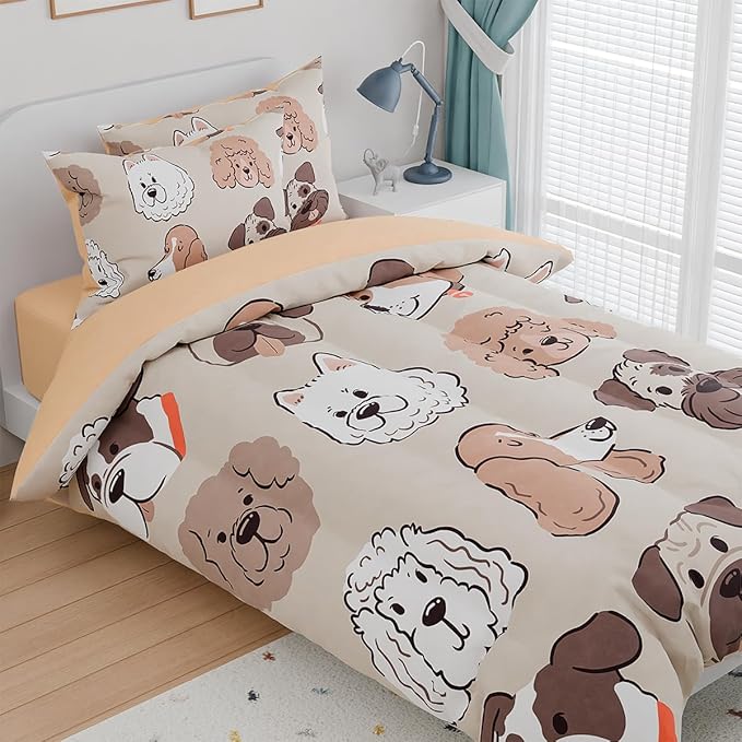 Dog Kids Bedding Set for Girls Boys, Ultra Soft Microfiber Comforter Set Full Size 4-Pieces, Dogs Comforters Bed Sets for Kid Tween Teen Bedroom Decor