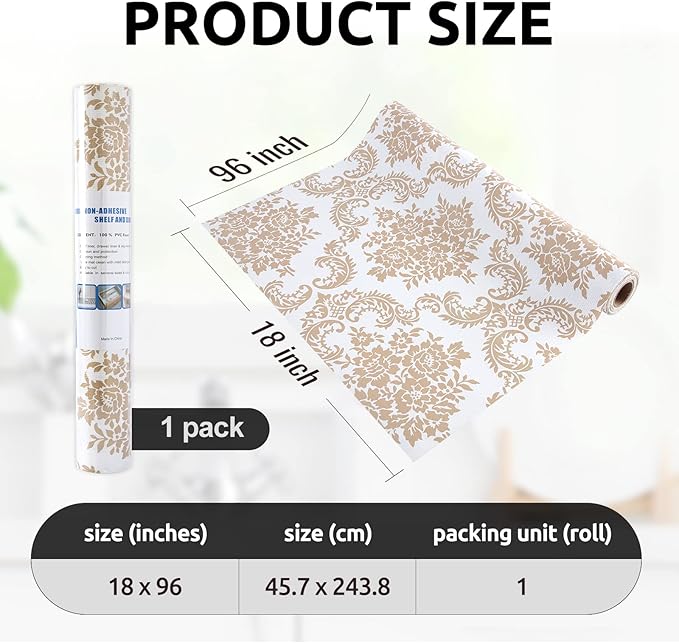 RAY STAR 18X96 Inch Shelf Liner for Kitchen Cabinets, Non-Adhesive Cabinet Liner Washable, PVC Drawer Liner for Dresser Non-Slip Bathroom (Yellow Pattern)(1 Roll)