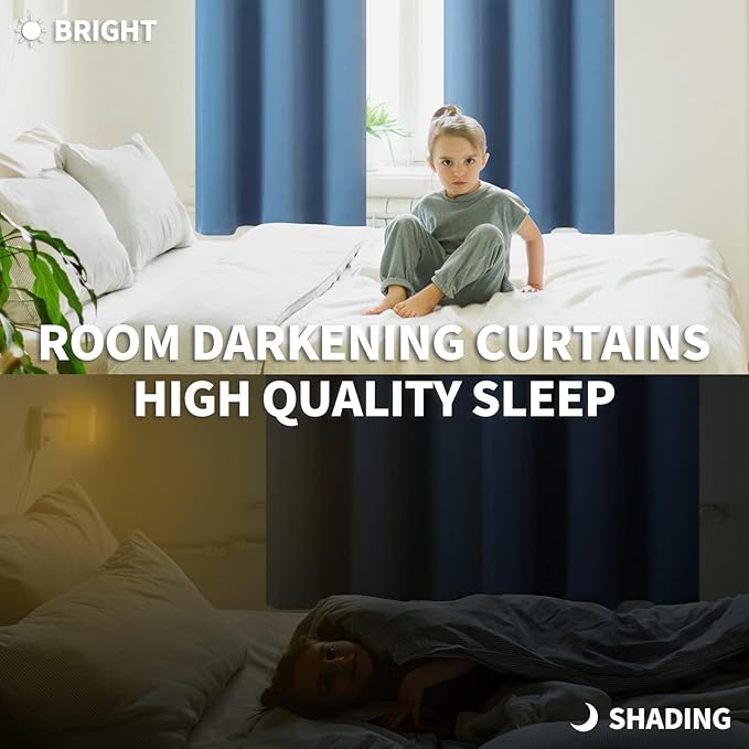 BGment Short Blackout Curtains for Bedroom 48 Inches Long - Thermal Insulated Room Darkening Curtain for Kitchen, Denim Blue, 42 x 48 Inch, 2 Panels