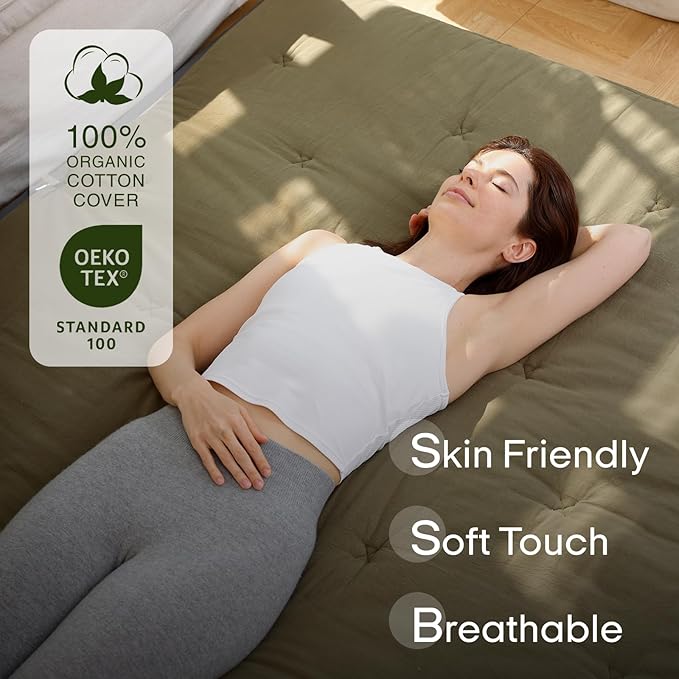 ZonLi Japanese Floor Futon Mattress Queen Size 80"x 60", 100% Cotton Cover 4'' Thicken Tatami Mattress, Foldable Sleeping Pad, Portable Dormitory Tatami Mat, Roll Up Floor Lounger Bed for Adult