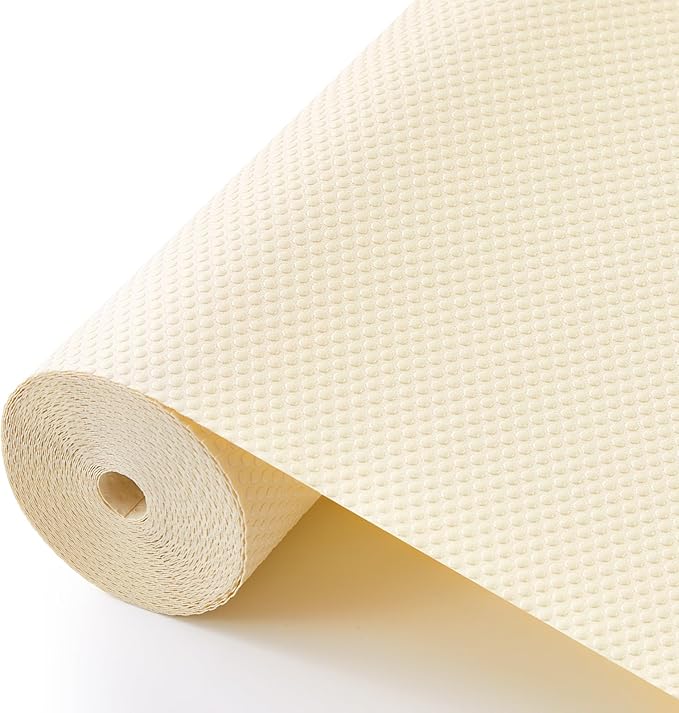 100% EVA Shelf Liner for Kitchen Cabinet, 24" x 360" Drawer Liners Non Adhesive Non Slip Waterproof Plastic Paper, Dresser Pantry Bathroom Refrigerator Protector, Cream