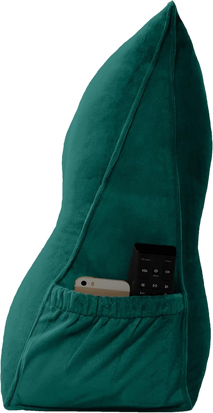 Triangular Reading Bed Rest Pillow Large Bolster Cushion Headboard Backrest Wedge Pillow with Removable Cover and Two Large Side Pockets (Green, Twin: 39 x 8 x 20 inches)