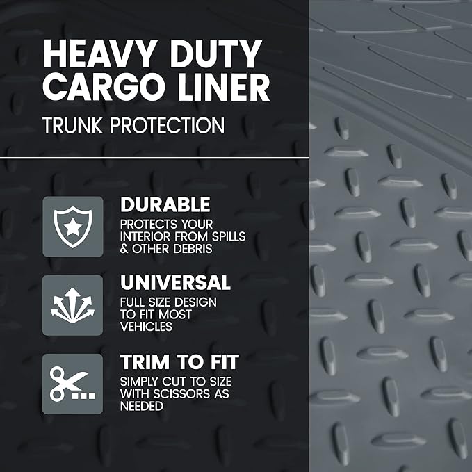 BDK Heavy Duty Rubber Cargo Mat Liner - All-Weather Trunk Protection, Trim-to-Fit Design for Cars, SUVs, Vans & Trucks - Non-Slip, Waterproof, Durable Cargo Floor Liner - 46" x 56.75" x 0.25" - Gray