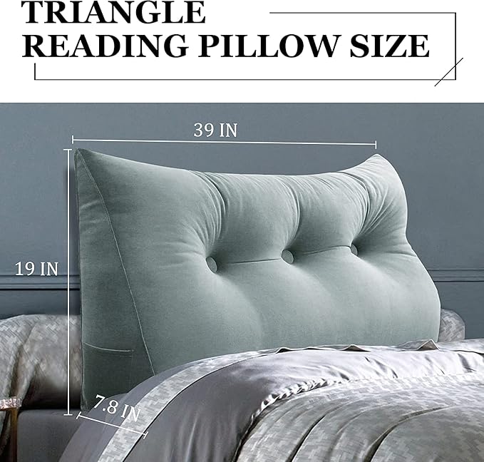 Wedge Headboard Pillow Dorm Room Reading Pillow Back Support for Sitting Up in Bed Bolster Lumbar Cushion Body Pillow Positioning Bedrest Velvet 39in Light Gray Twin