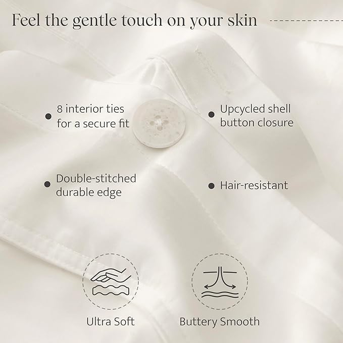 Double Stitch Cotton Tencel Duvet Cover - King Size Comforter Cover, Luxury & Soft Eucalyptus Lyocell Bedding Set for Hot Sleepers, Cooling, Smooth & Breathable, Button Closure, Cream, 106"x90"