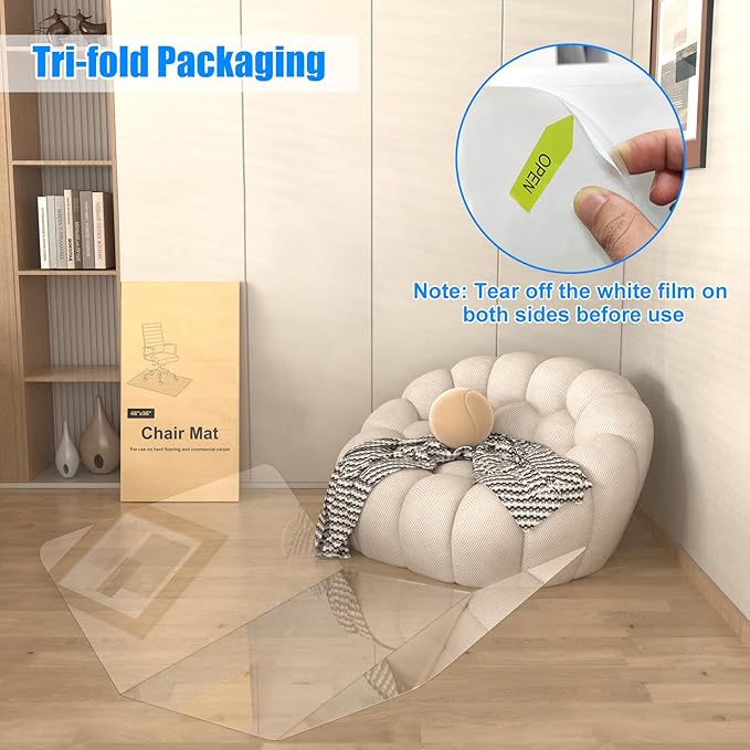 Heavy Duty Crystal Clear Office Chair Mat for Hardwood & Carpet Floors,48'' x 36'' - Upgraded Tri-Fold Transparent Desk Chair Mat for Office Home