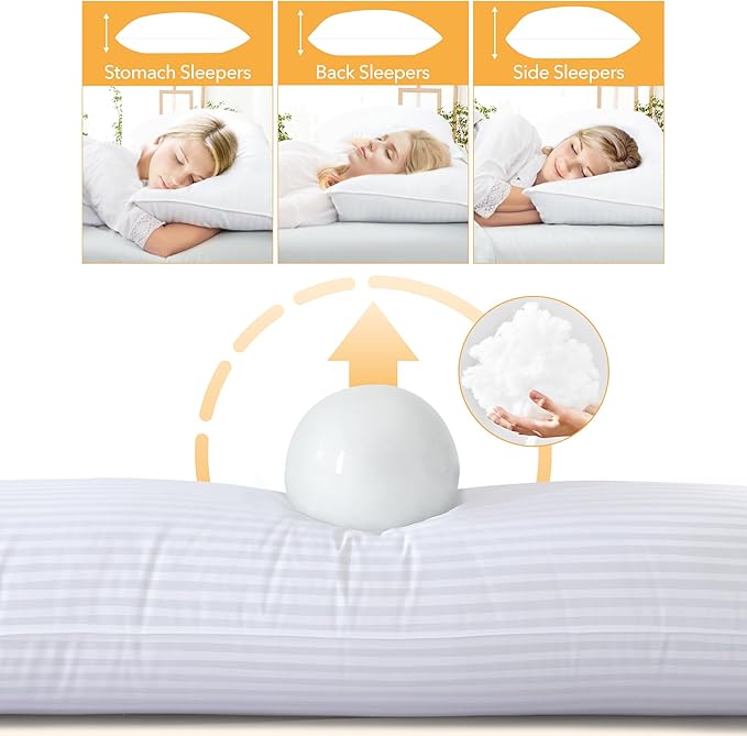 Oubonun Premium Striped Body Pillow, Breathable Cooling Cotton Cover, Soft and Fluffy 3D Down Alternative Microfiber Filled, Long Bed Pillow for Side Sleepers, 20"x54"