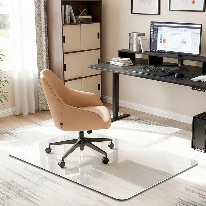 Antok Tempered Glass Chair Mat, 28"x48" Office Chair Mat for Carpet & Hardwood Floors, Heavy Duty 0.2" Desk Chair Mat for Smooth Rolling at Home or Office
