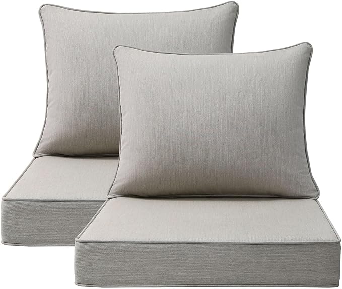 Sunbrella Outdoor Patio Chair Cushions Set, 24" x 24", Set of 2, Water-Repellent, Fade Resistant, Deep Seat Cushion for Backyard, Couch, Sofa and Patio Furniture, Specrtum Pebble