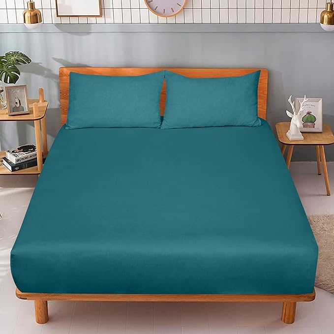 ROYALE LINENS 300 Thread Count 100% Long Staple Combed Cotton Fitted Sheet Twin - Super Soft Deep Pocket Bottom Sheet - Fitted Sheets Only - Elastic Sheets (Twin, Teal)