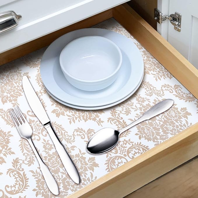 RAY STAR 18X96 Inch Shelf Liner for Kitchen Cabinets, Non-Adhesive Cabinet Liner Washable, PVC Drawer Liner for Dresser Non-Slip Bathroom (Yellow Pattern)(1 Roll)