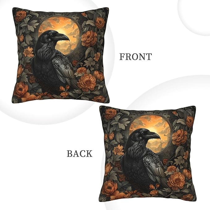 Mystical Raven Art Print Decor, William Morris Abstract Vintage Floral Design 18x18 inches Throw Pillow Covers Square Pillowcases Decor for Bed Couch Sofa Room Cushion Covers