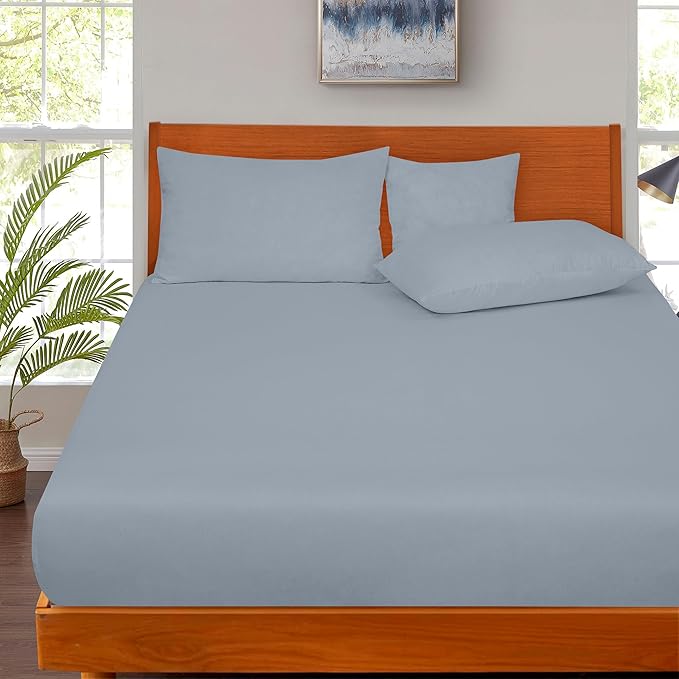ROYALE LINENS 300 Thread Count 100% Long Staple Combed Cotton Fitted Sheet Twin - Super Soft Deep Pocket Bottom Sheet - Fitted Sheets Only - Elastic Sheets (Twin, Lake Blue)
