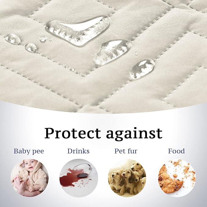 H.VERSAILTEX Reversible Chair Cover Furniture Protector Anti-Slip Couch Cover Water Resistant 2" Elastic Straps Chair Slipcover Pets Kids Fit Sitting Width Up to 21" (Chair:75" x 65", Ivory/Beige)