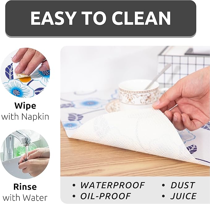 RAY STAR 12X120 Inch Shelf Liner for Kitchen Cabinets, Non-Adhesive Cabinet Liner Washable, PVC Drawer Liner for Dresser Non-Slip Bathroom (Blue Flower)(1 Roll)