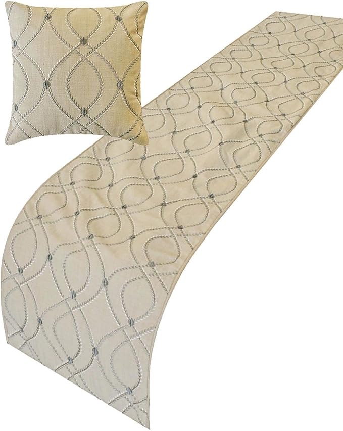 The HomeCentric Beige Bed Runner for King/Queen/Twin Cotton Linen Decorative Bed Scarf 53"x18" Bed Runner Without Pillow Cover, Geometric Bed Scarf Bedroom Décor Accent - Broderie Belle