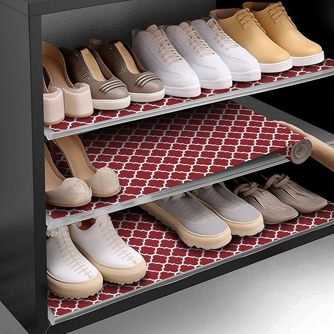 Shelf and Drawer Liner for Kitchen Cabinets Non-Adhesive, Strong Grip Non-Slip Thickened Cabinet Liners for Shelves, Waterproof Mats for Dresser Cupboard, Red/White, 23 in x 20 Feet