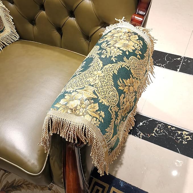 LUFEIJIASHI Luxury Couch Arm Covers, Washable Armrest Protectors for Leather Sofa, Anti Slip Recliner Chair Covers Set of 2 (FRSG-Green)