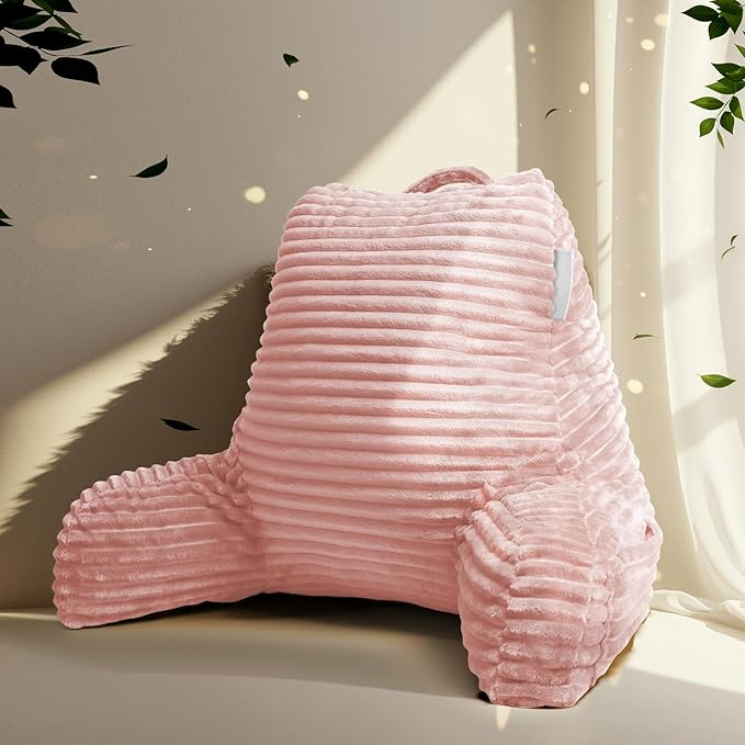 Hearth & Harbor Reading Pillow for Bed Adult – Back Pillow for Sitting in Bed, Standard Bed Pillows for Sitting Up in Bed, Foam Bed Chair Pillow, Peach Beige Bed Rest Pillow