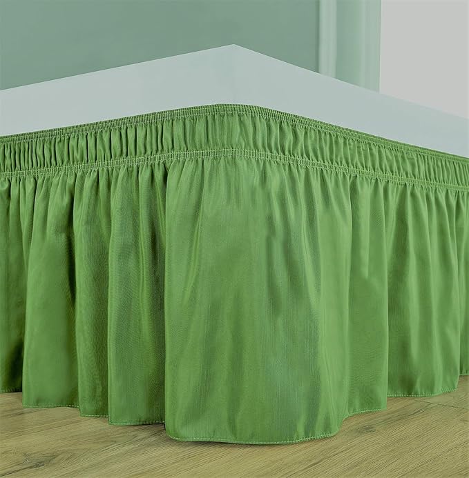 Sage Wrap Around Bed Skirts with 16" Drop - Three Sides Fabric Adjustable Elastic Dust Ruffle Silky Soft -600 TC Stretchy Bed Skirt-Twin XL(39"X 80") Sage