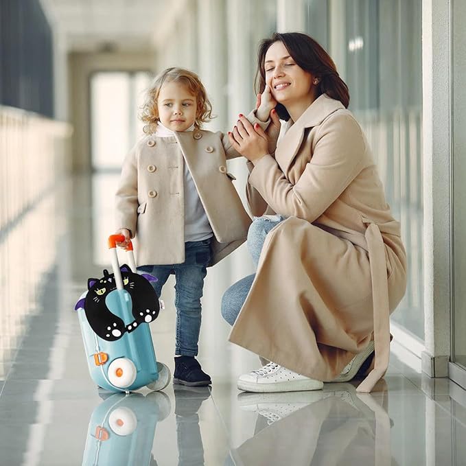 Niuniu Daddy Black Cat Kids Neck Travel Pillow for Kids, Compact Portable Travel Neck Pillow Supportive for Airplane Car Recline Sleeping for 3-8 Years Cute Boys Girls Toddlers Holiday Long Trip