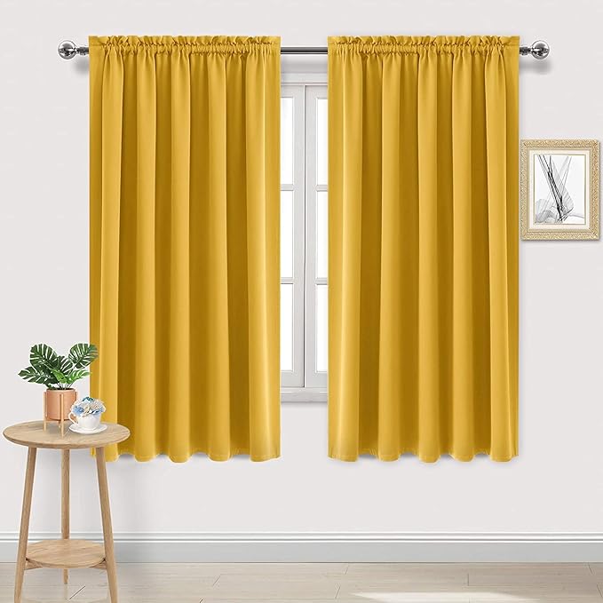 DWCN Blackout Curtains for Bedroom – Rod Pocket Thermal Insulated Noise Reducing Noise Reducing Drapes for Living Room, W 60 x L 63 Inch, 2 Panels, Yellow