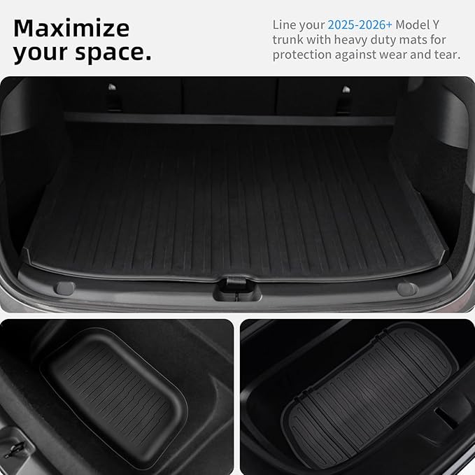 All Weather Cargo Liners for New 2025 2026 Tesla Model Y Juniper Trunk Mat with Front and Rear Frunk Trunk Tray Mats Protector Anti-Slip TPE Accessories (3PCS)