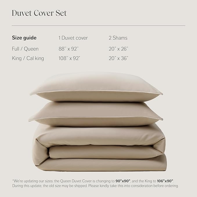 Double Stitch Cotton Tencel Duvet Cover - King Size Comforter Cover, Luxury & Soft Eucalyptus Lyocell Bedding Set for Hot Sleepers, Cooling & Breathable, Button Closure, Sandstone, 106"x90"