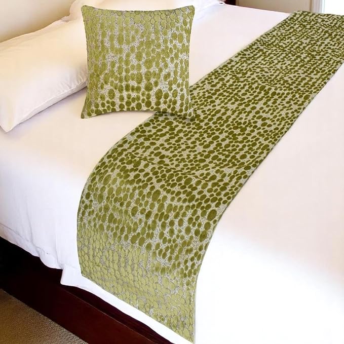 The HomeCentric Chartreuse Green Bed Runner for King/Queen/Twin Velvet Decorative Bed Scarf 53"x18" Bed Runner Without Pillow Cover, Dotted Bed Scarf Bedroom Décor Accent - Chartreuse Pulse