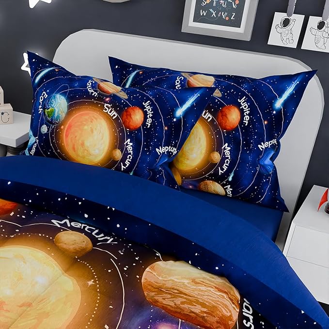 SANDJEST Solar System Comforter Set Twin, Ultra Soft Microfiber Bedding Sets with 3-Pieces, Comforters Bed Sets for Kids Children Boy Bedroom Decor