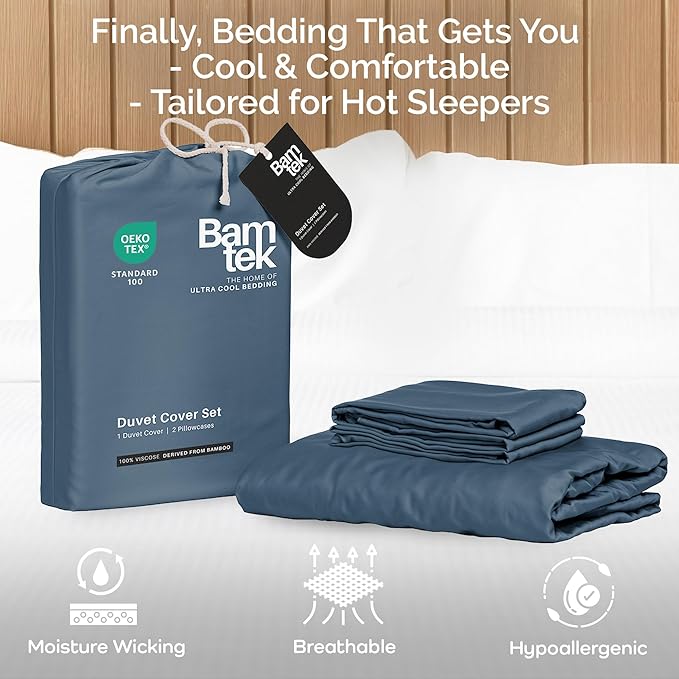 Duvet Cover Set - 100% Viscose Derived from Bamboo Duvet Cover Queen Size, 3 PC Luxury Cooling Duvet Cover for Hot Sleepers, Silky Buttery Soft Comforter Cover & 2 PC Queen Pillowcases, Storm