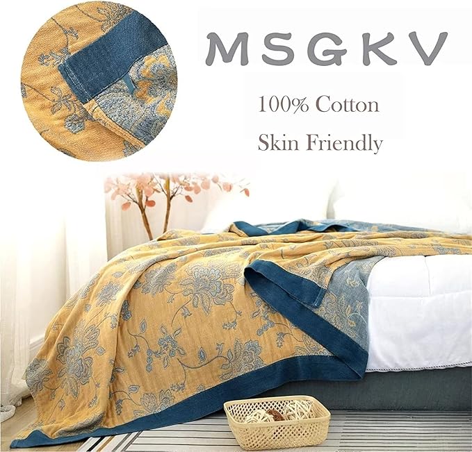 MSGKV Boho Throw Blanket Fall Blanket 100% Cotton Boho Couch Cover,Versatile Knit Woven Blankets,Super Soft Warm & Decorative Blankets for Chair Bed Sofa and Living Room,60''Wx 80''L