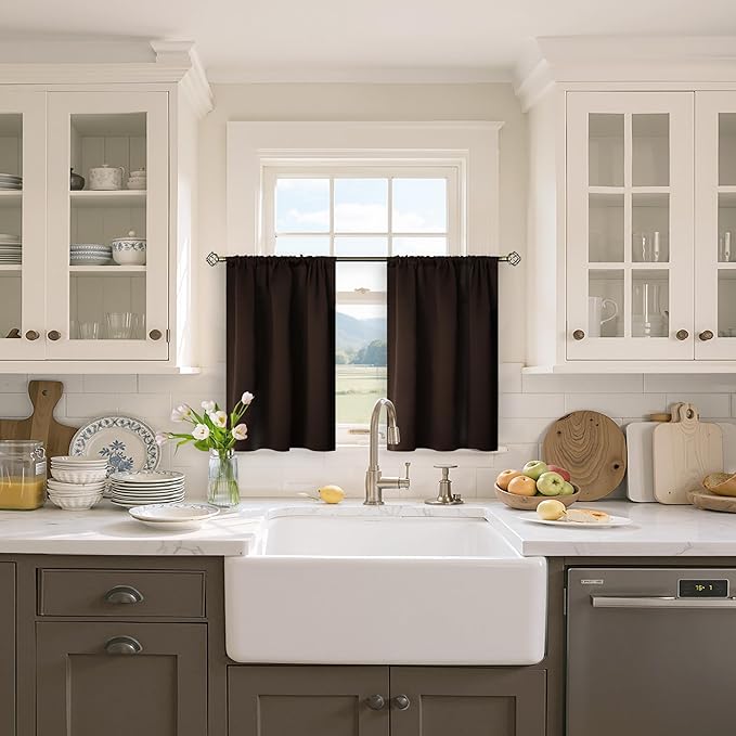 BGment Small Brown Kitchen Curtains 36 Inch Length - Chocolate Half Drapes Thermal Insulated Privacy Blinds for Cafe Bathroom Window Over Sink, 29 x 36 Inch, 2 Panels