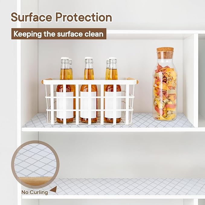 Shelf and Drawer Liner for Kitchen Cabinets Non-Adhesive, Strong Grip Non-Slip Thickened Cabinet Liners for Shelves, Waterproof Mats for Dresser Cupboard, Silver Stripe, 12 in x 10 Feet