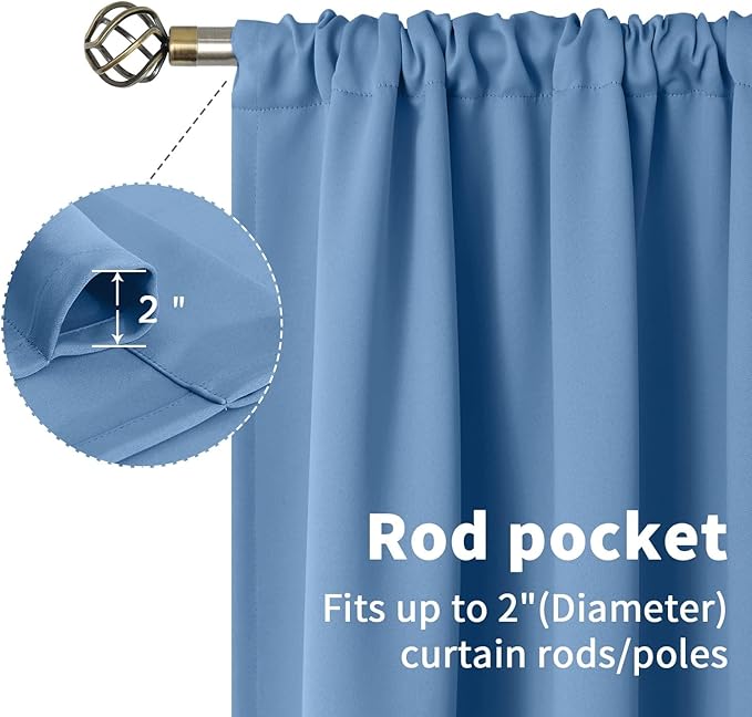 BGment Short Blackout Curtains for Bedroom 48 Inches Long - Thermal Insulated Room Darkening Curtain for Kitchen, Denim Blue, 42 x 48 Inch, 2 Panels