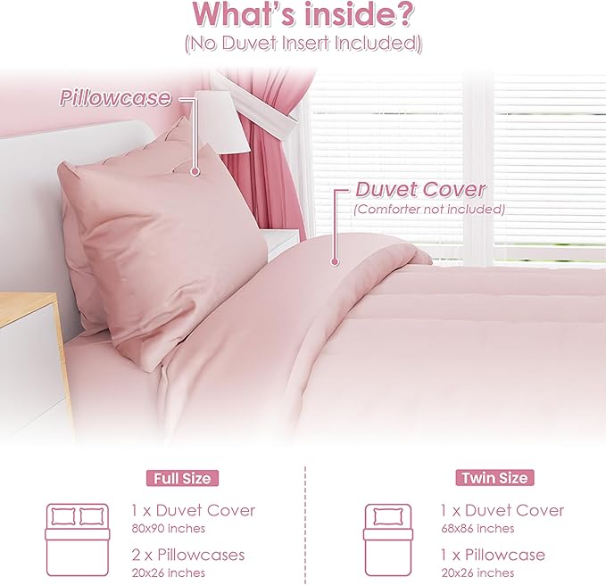 SANDJEST Pink Duvet Cover Sets Twin Size for Kids Girls, Include 1 Polyester Comforter Cover 68x86 Inches and 1 Pillowcase 20x26 Inches, Comforter Not Included, Gift for Christmas Birthday