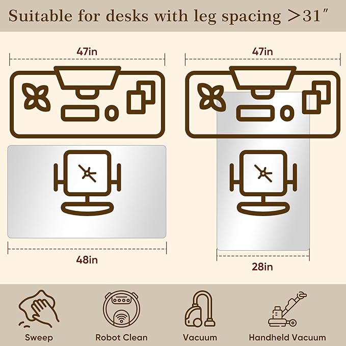 28"x48" Tempered Glass Office Chair Mat for Carpet & Hardwood Floor, 1/6" Thick Clear Floor Protector Desk Chair Mat with Rounded and Polished Edges