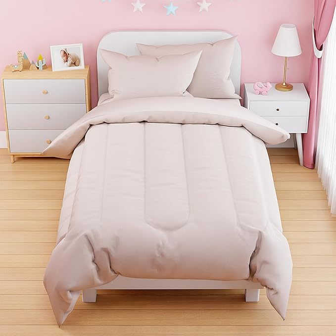 SANDJEST Beige Duvet Cover Sets Twin Size for Kids Boys Girls, Include 1 Polyester Comforter Cover 68x86 Inches and 1 Pillowcase 20x26 Inches, Comforter Not Included, Gift for Christmas Birthday