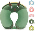 Niuniu Daddy Kids Travel Pillow - Soft Memory Foam Neck Pillow for Airplane, Car, Train Travel - Green Dinosaur Design for Boys & Girls (9-12 Years)