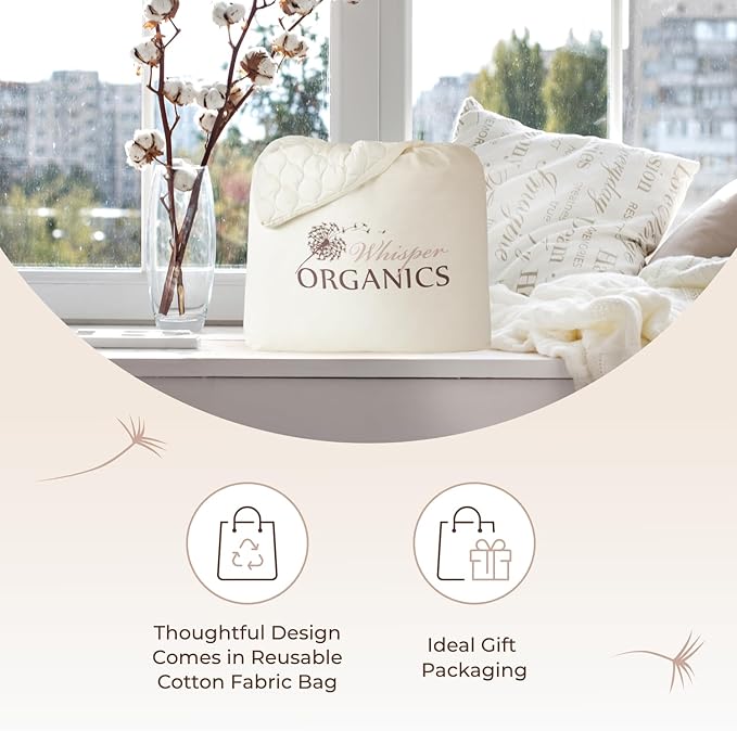 100% Cotton Organic Mattress Protector - Breathable & Cooling Mattress Protector Queen Size - Premium 300GSM Quilted and Noiseless Machine Washable Organic Cotton Mattress Protector (Ivory, Cal King)
