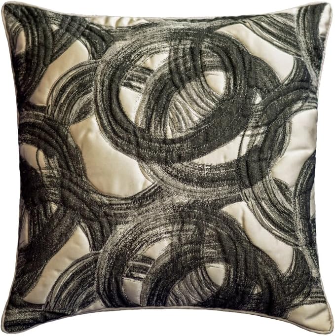 The HomeCentric King/Queen/Twin Black Designer Queen 74"x18" Bed Runner Without Pillow Cover, Circle, Rings, Quilted Bed Scarf on Jacquard Fabric - Circlewise