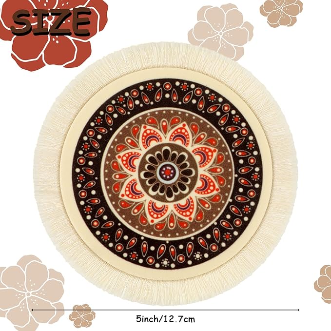 4 Pieces Rug Table Coasters Table Drink Holders Oriental Design Fabric Carpet Drink Mats Oriental Design Fabric Elegant Carpets Kitchen and Bar Mats for Home Office(Round,Fresh Pattern)