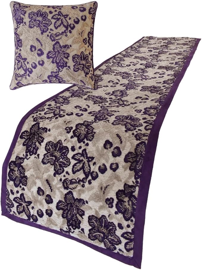 The HomeCentric King/Queen/Twin Purple Designer CA King 86"x18" Bed Runner Without Pillow Cover, Floral, Velvet Bed Scarf on Velvet Fabric - Plum Petal