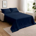 NON Sticky cotton Twin Size Sleeper Sofa Sheets, 4 Piece Egyptian Cotton Bed Sheet Set for Sofa Bed, 6" Deep Pocket Fitted Sheet for Pull Out Couch Mattress, 39" x 75", Navy Blue Solid