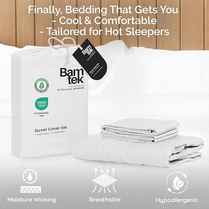 Duvet Cover Set - 100% Viscose Derived from Bamboo Duvet Cover Queen Size, 3 PC Luxury Cooling Duvet Cover for Hot Sleepers, Silky Buttery Soft Comforter Cover & 2 PC Queen Pillowcases, White