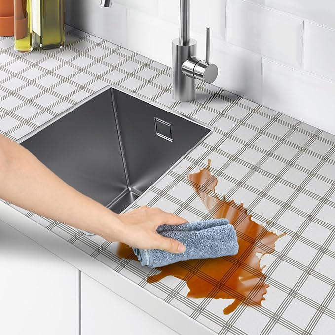 Shelf and Drawer Liner for Kitchen Cabinets Non-Adhesive, Strong Grip Non-Slip Thickened Cabinet Liners for Shelves, Waterproof Mats for Dresser Cupboard, White Square, 17 in x 10 Feet